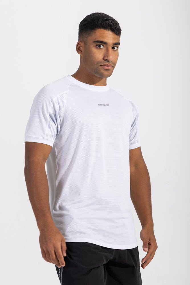 White Dynamic PRO-Dri Tee front angle - Sigma Fit