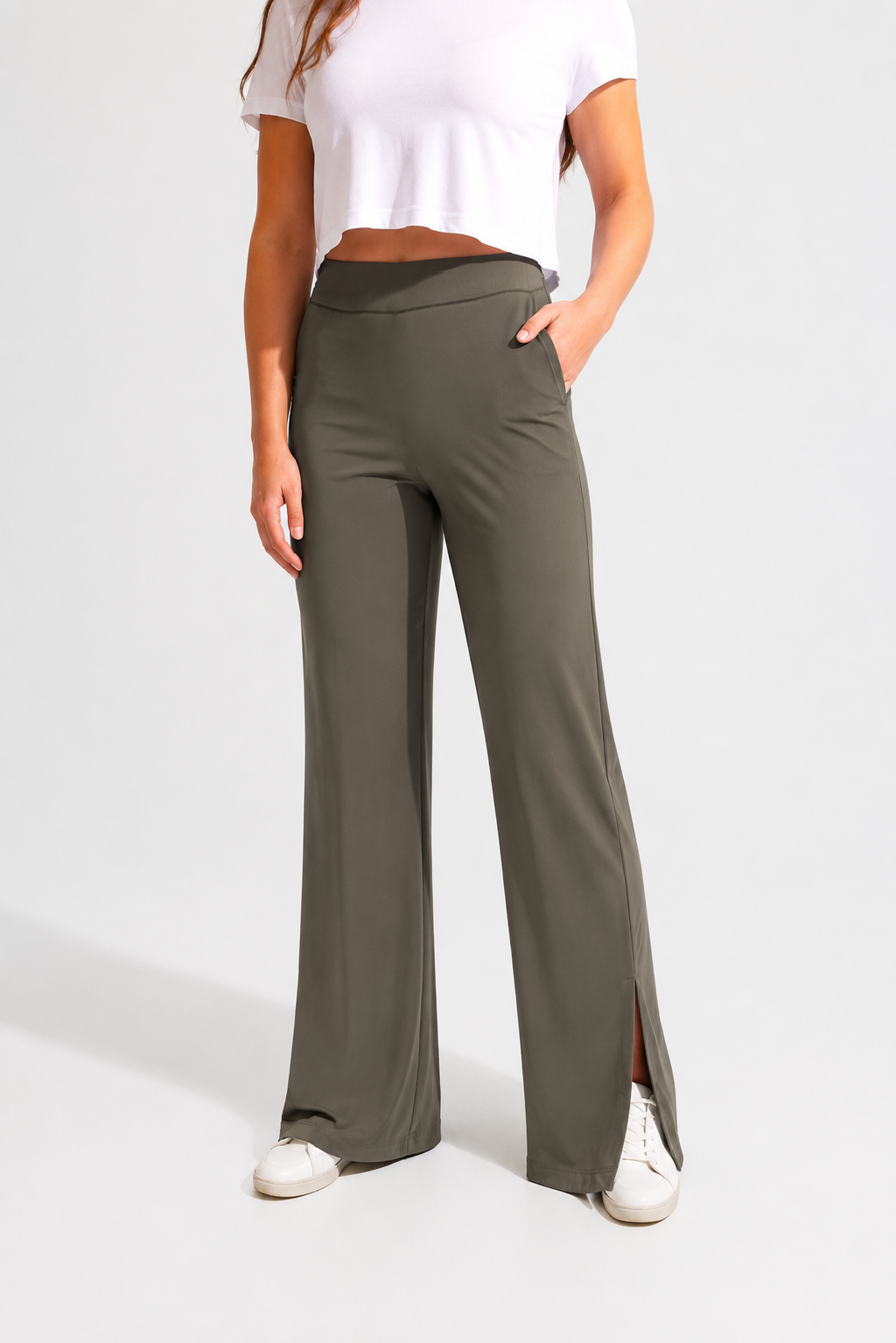 Olive Wide Split Pants - Sigma Fit