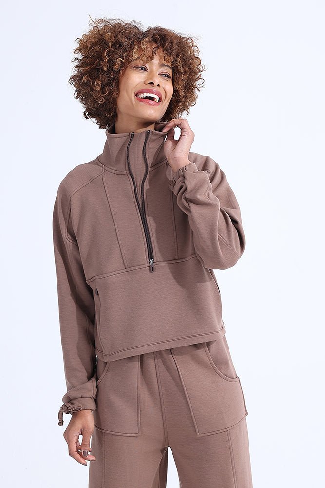 Brown Modal Zip Sweatshirt - Sigma Fit