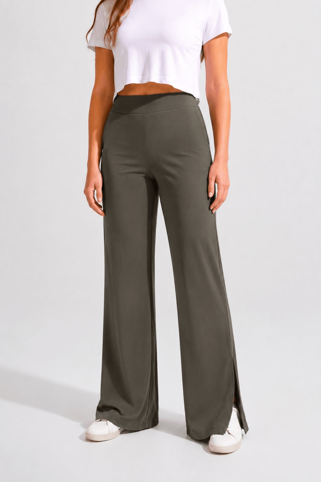 Olive Wide Split Pants - Sigma Fit
