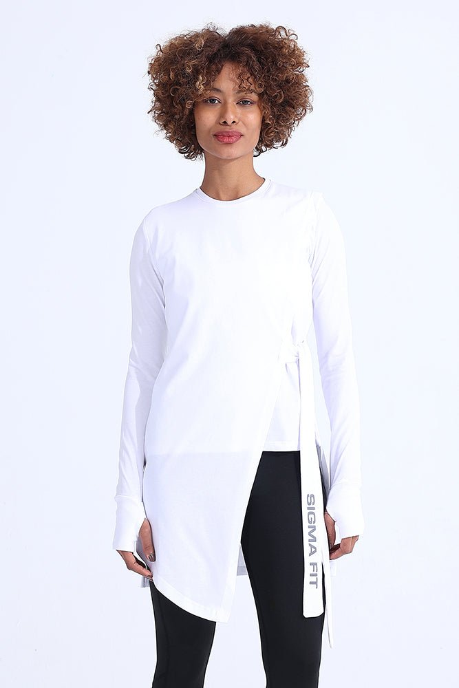 White Abstract Knotted LS Tee - Sigma Fit