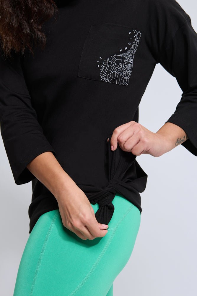 Black Abstract Oversized LS Tee - Sigma Fit